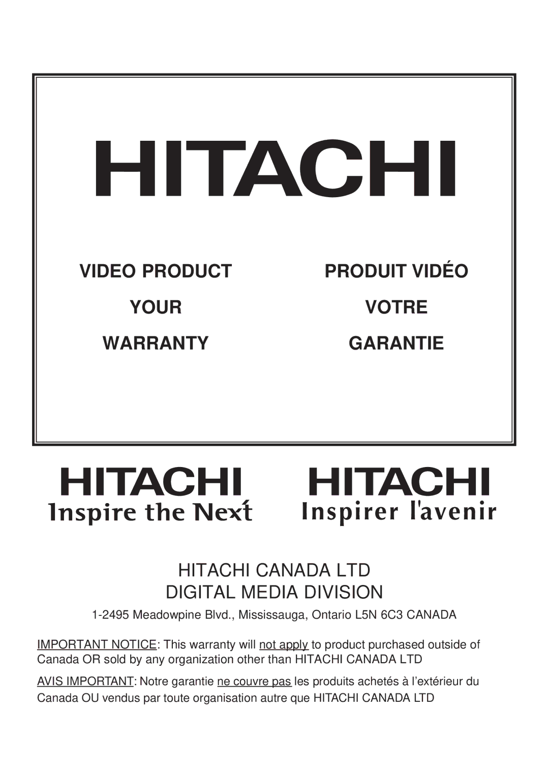 Hitachi DZBX35A instruction manual Video Product 