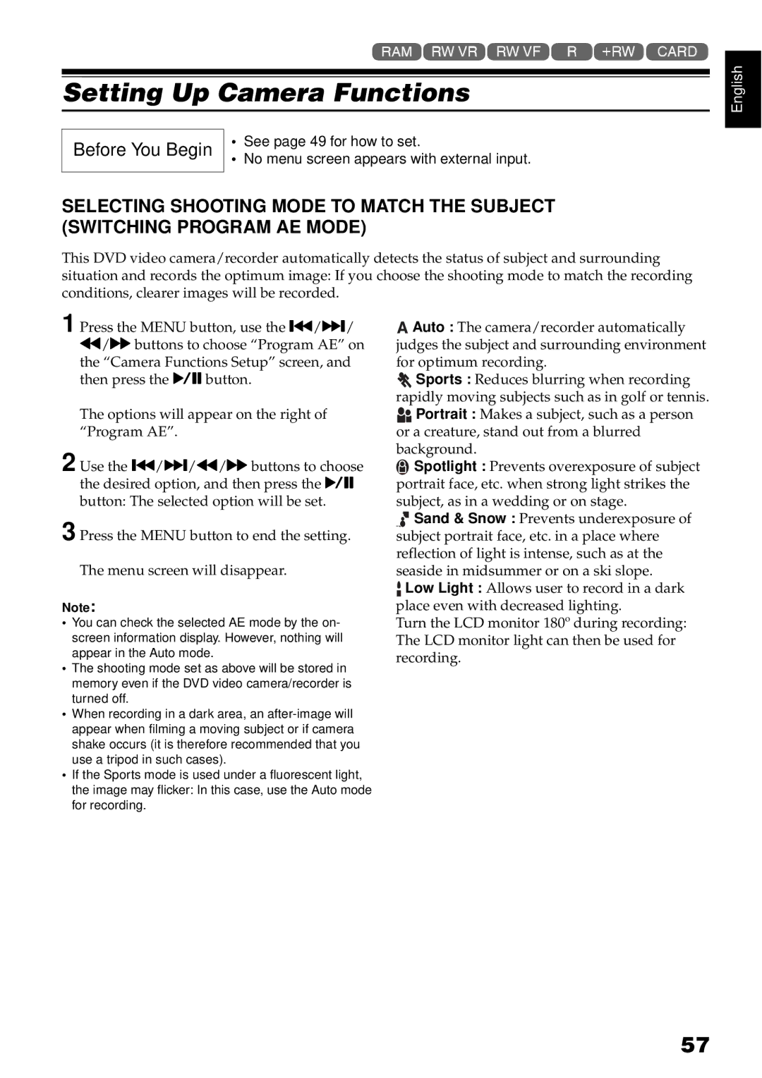 Hitachi DZBX35A instruction manual Setting Up Camera Functions, Before You Begin, See page 49 for how to set 