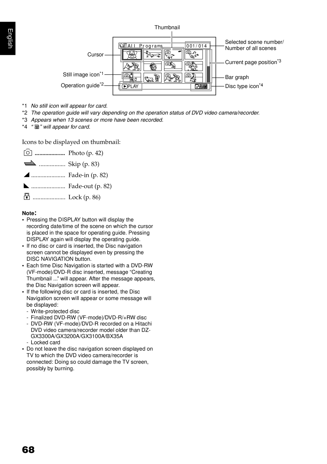 Hitachi DZBX35A instruction manual Icons to be displayed on thumbnail 