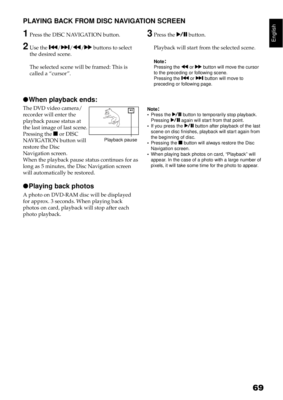 Hitachi DZBX35A instruction manual Playing Back from Disc Navigation Screen, When playback ends, Playing back photos 