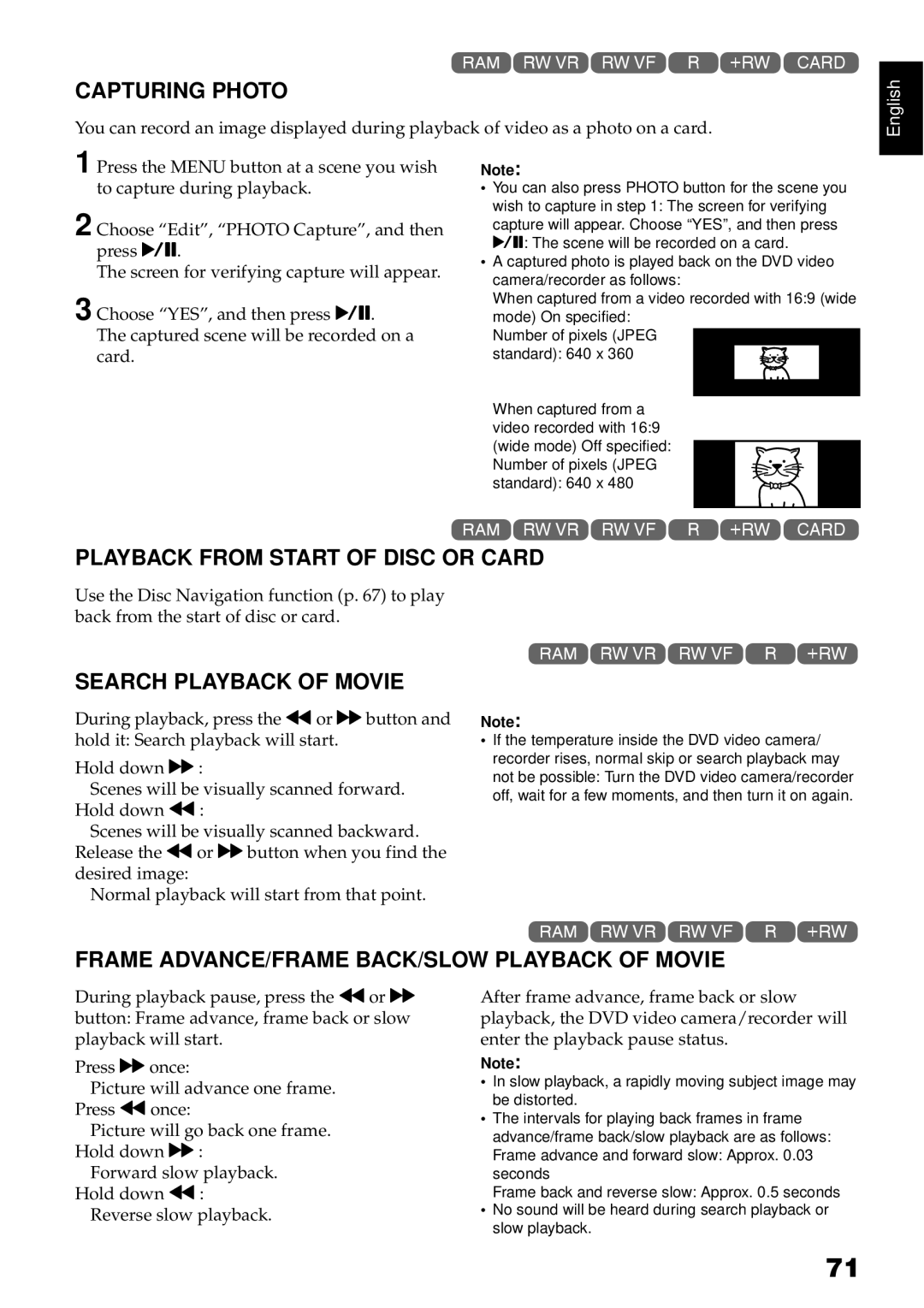 Hitachi DZBX35A instruction manual Capturing Photo, Playback from Start of Disc or Card, Search Playback of Movie 