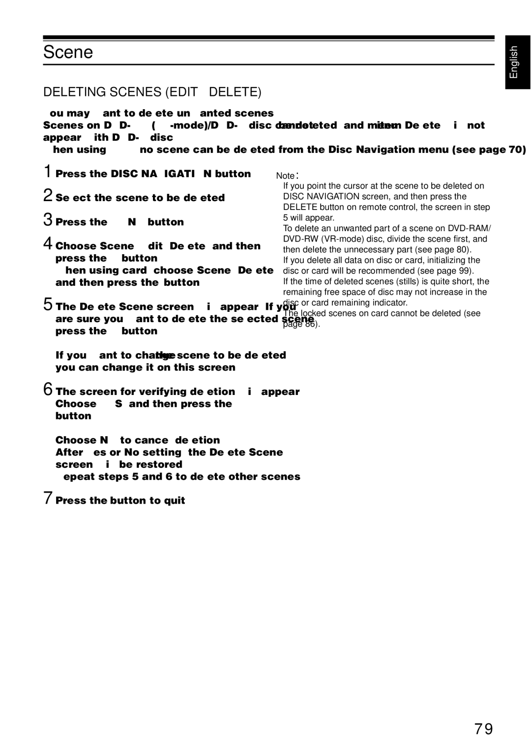 Hitachi DZBX35A instruction manual Deleting Scenes Edit Delete 