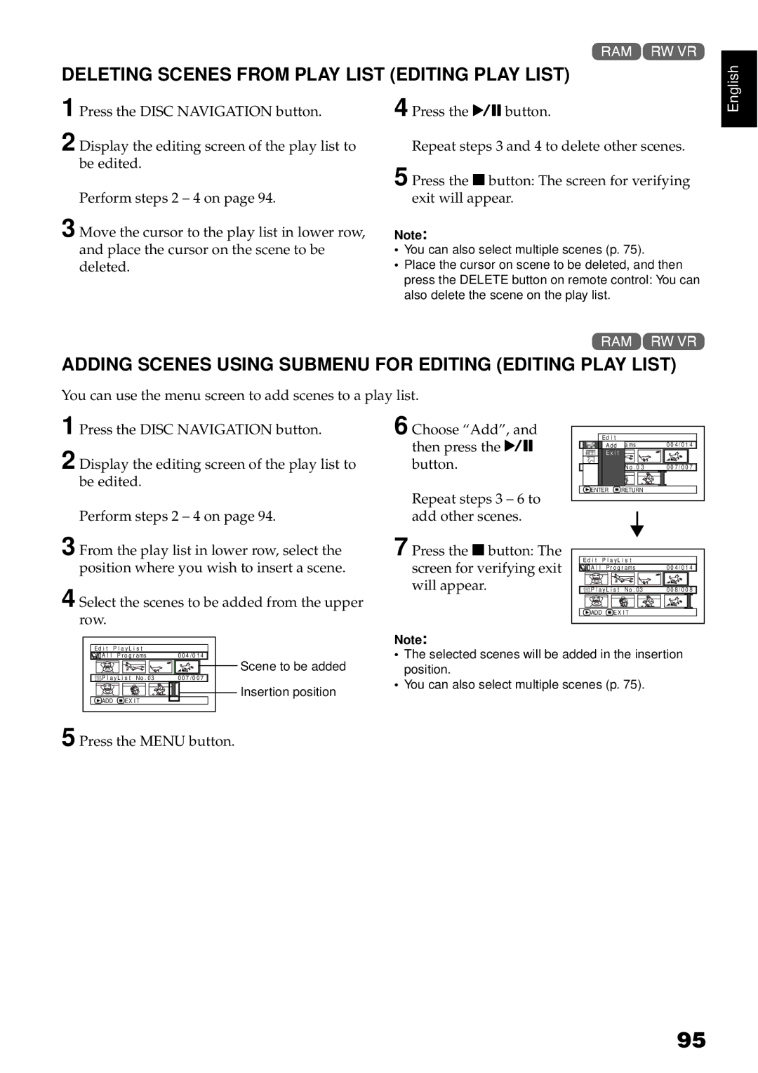 Hitachi DZBX35A instruction manual Deleting Scenes from Play List Editing Play List 