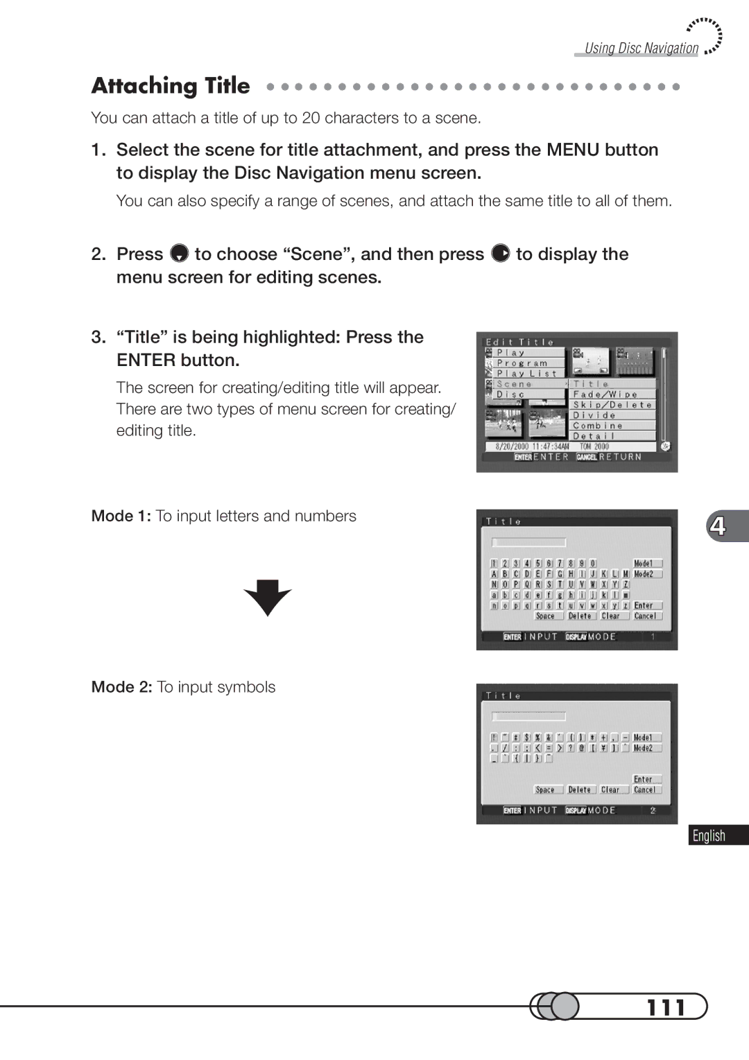 Hitachi DZMV100A instruction manual Attaching Title, 111 