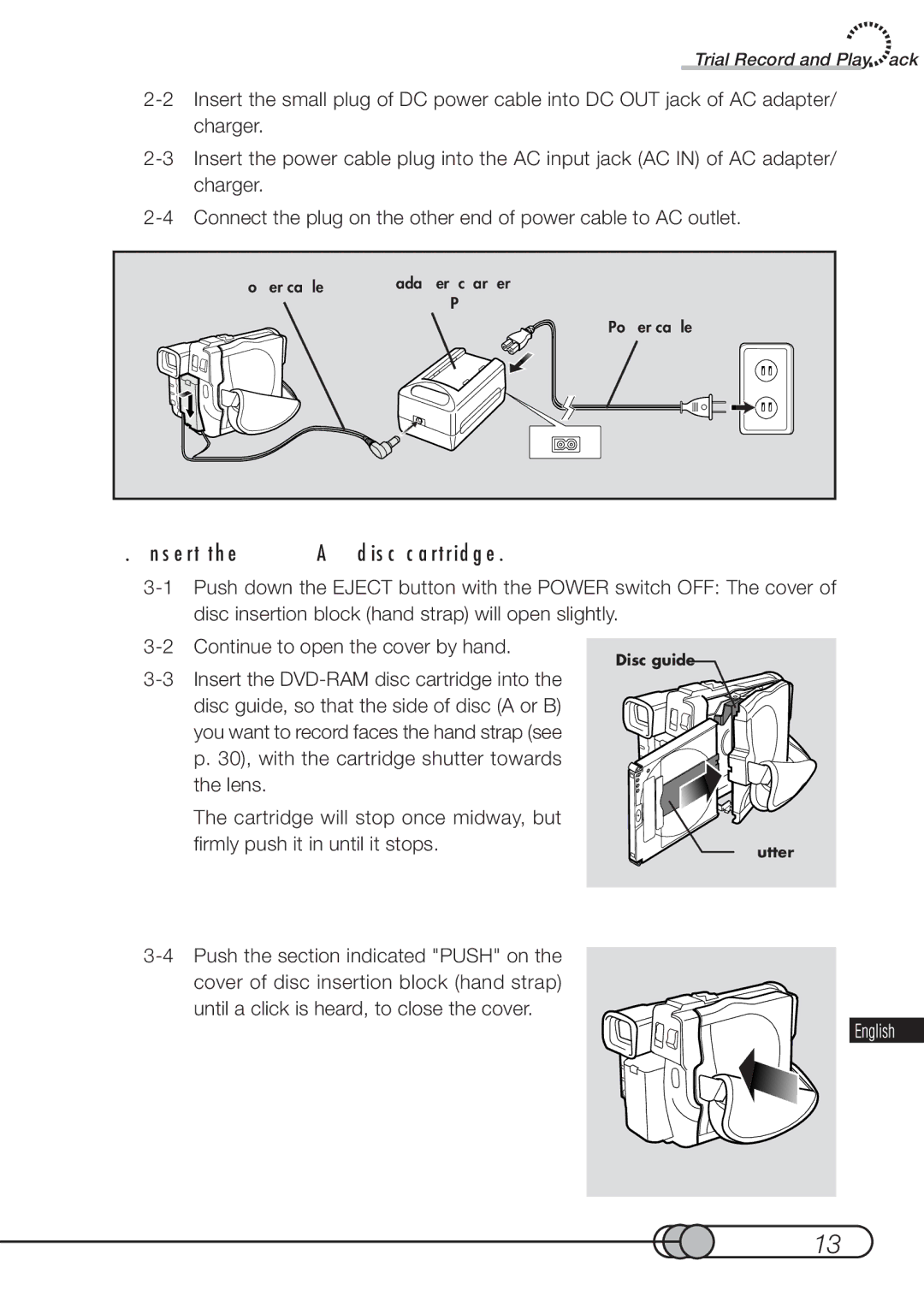 Hitachi DZMV100A instruction manual Insert the DVD-RAM disc cartridge 