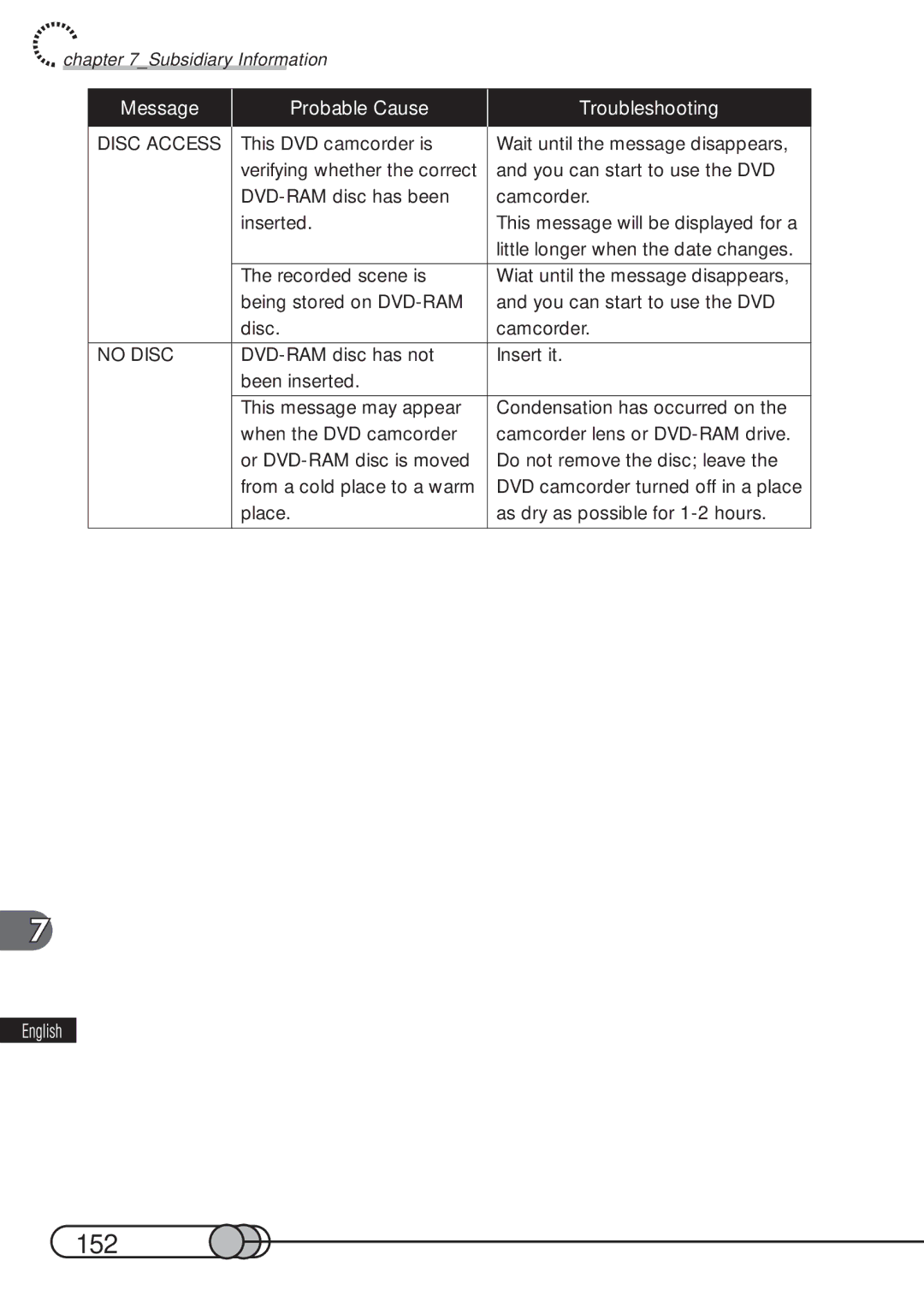 Hitachi DZMV100A instruction manual 152, Disc Access 