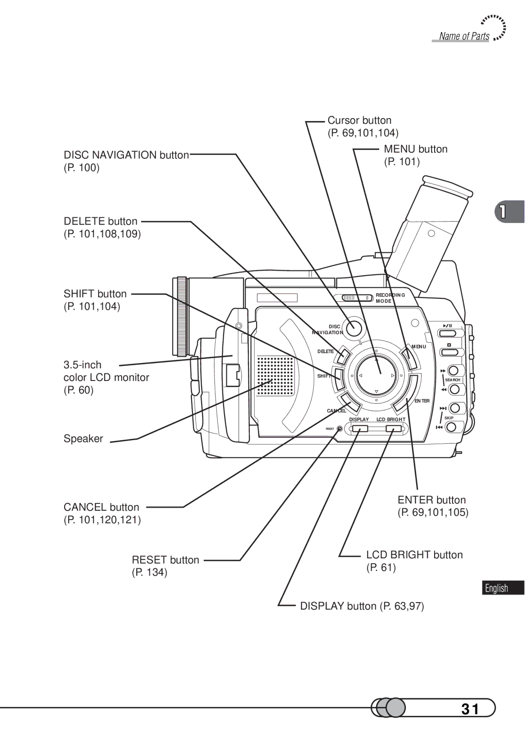 Hitachi DZMV100A instruction manual Recording Mode Disc Navigation Menu Delete Shift 