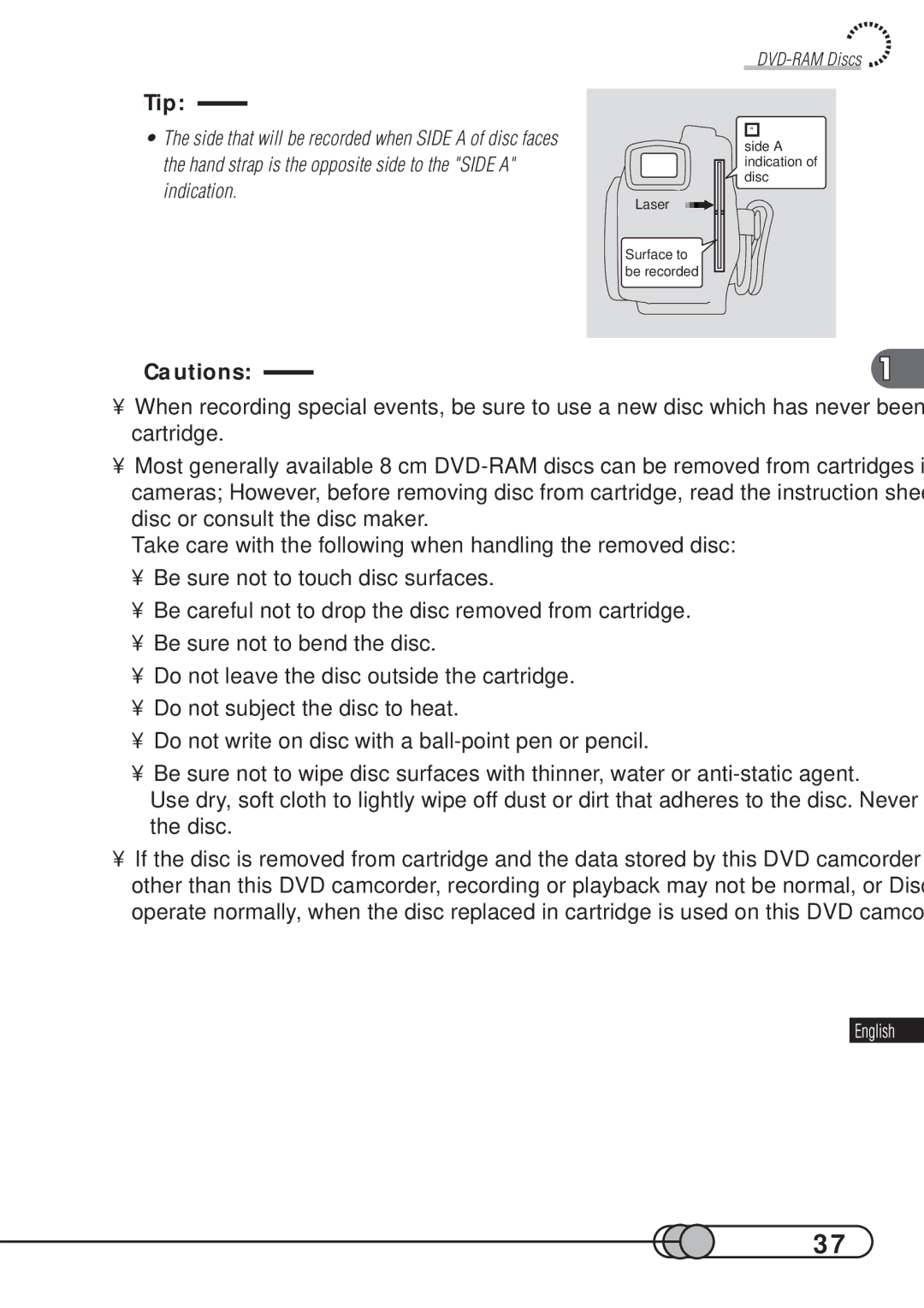 Hitachi DZMV100A instruction manual DVD-RAM Discs 