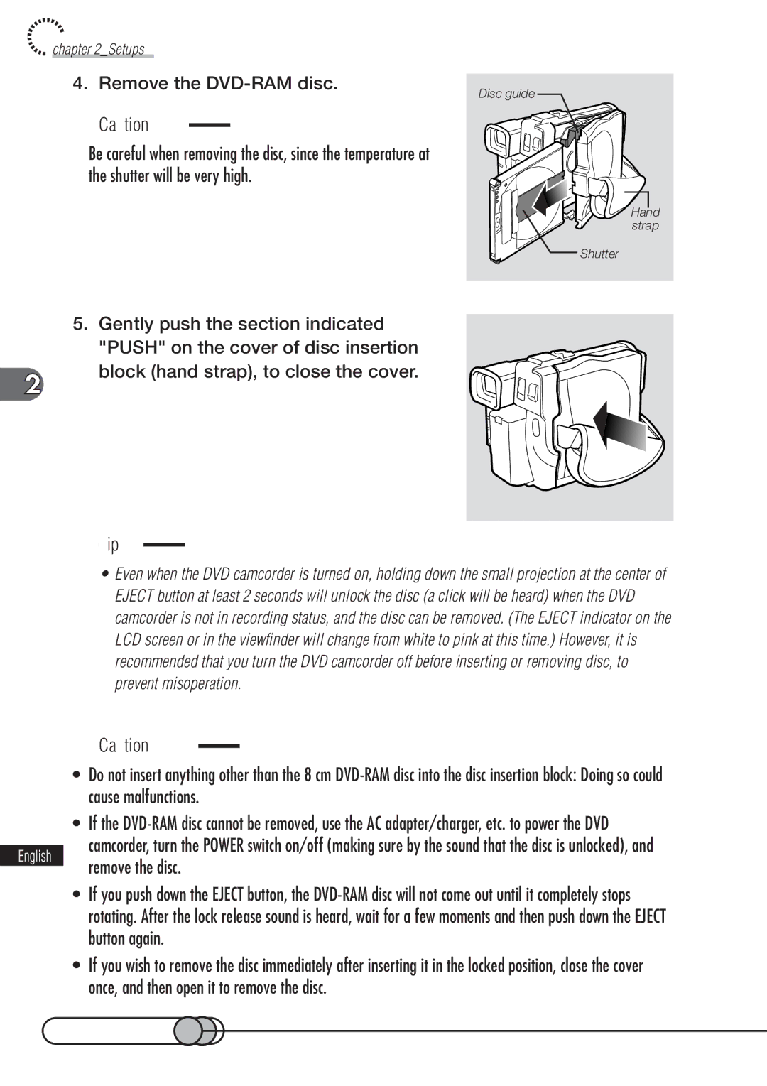 Hitachi DZMV100A instruction manual Remove the DVD-RAM disc 