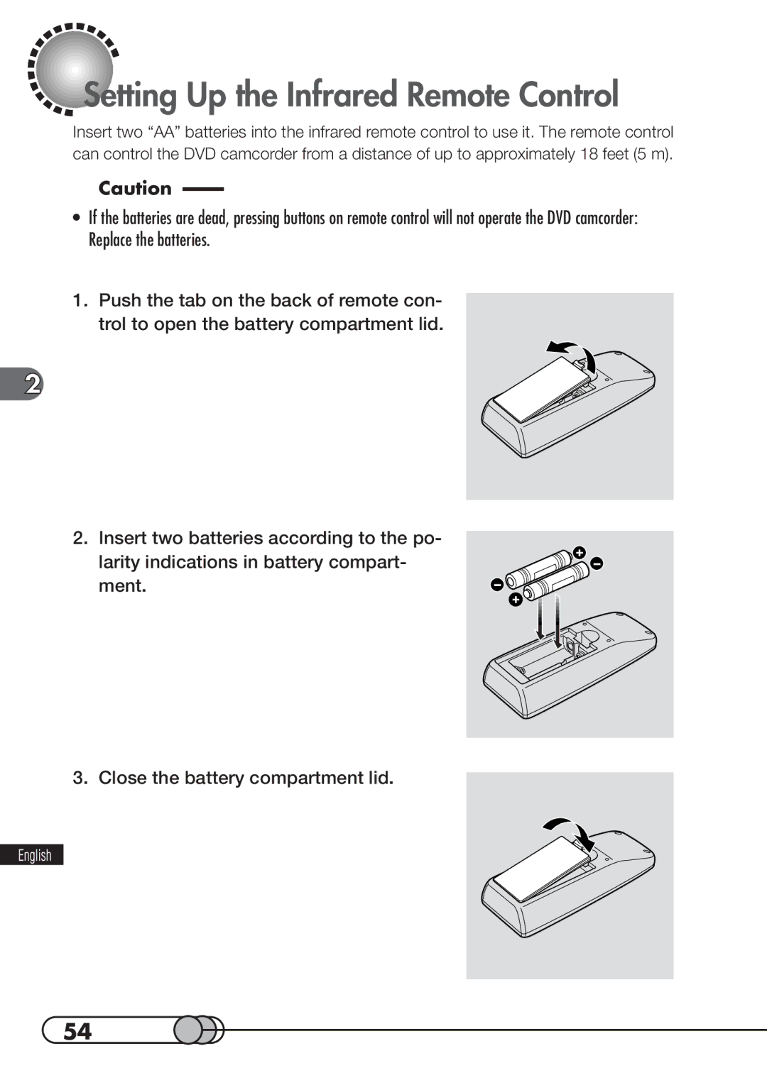 Hitachi DZMV100A instruction manual Setting Up the Infrared Remote Control 