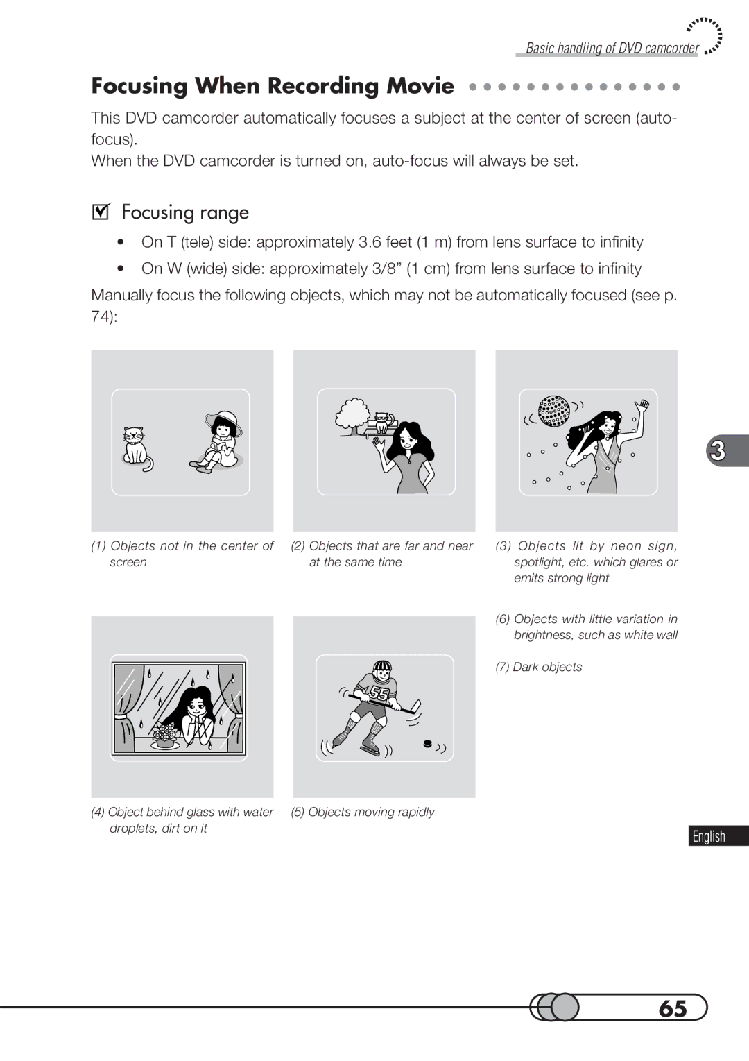 Hitachi DZMV100A instruction manual Focusing When Recording Movie, Focusing range 