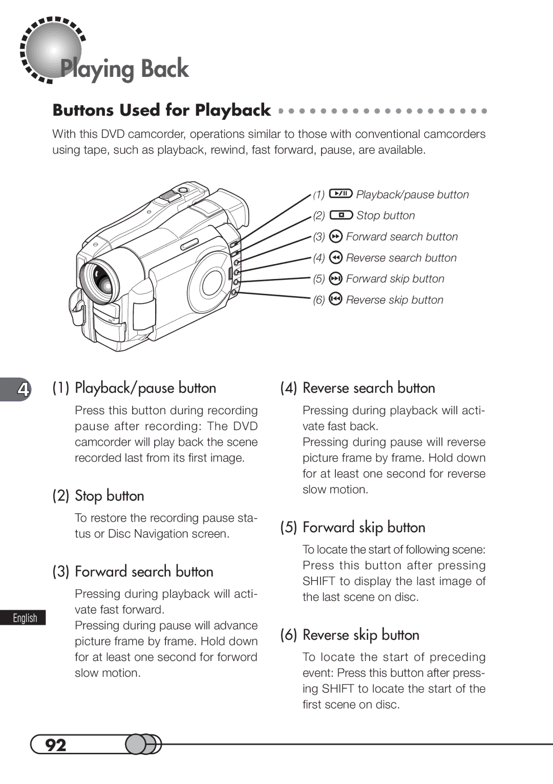 Hitachi DZMV100A instruction manual Playing Back, Buttons Used for Playback 