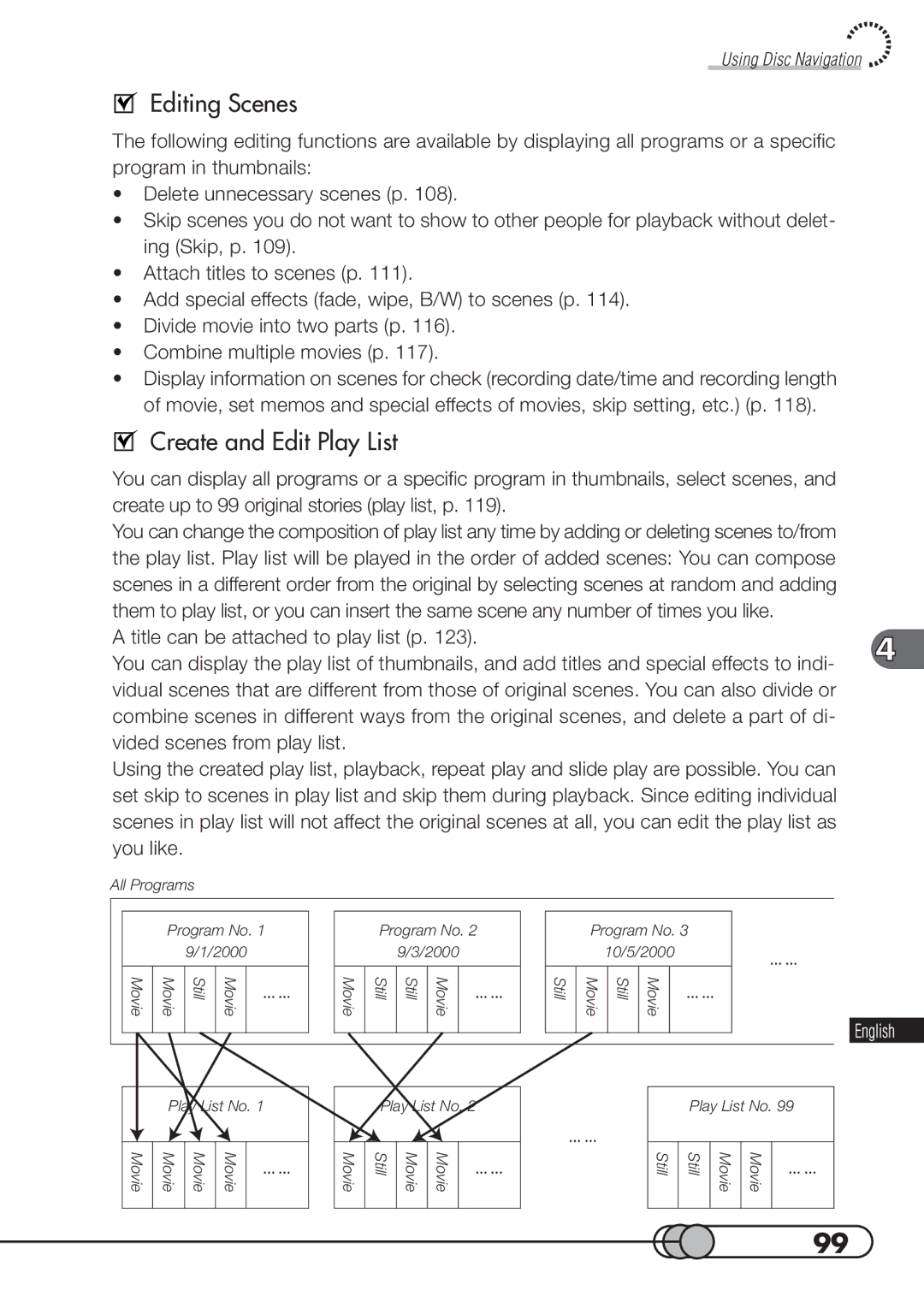 Hitachi DZMV100A instruction manual Editing Scenes, Create and Edit Play List 