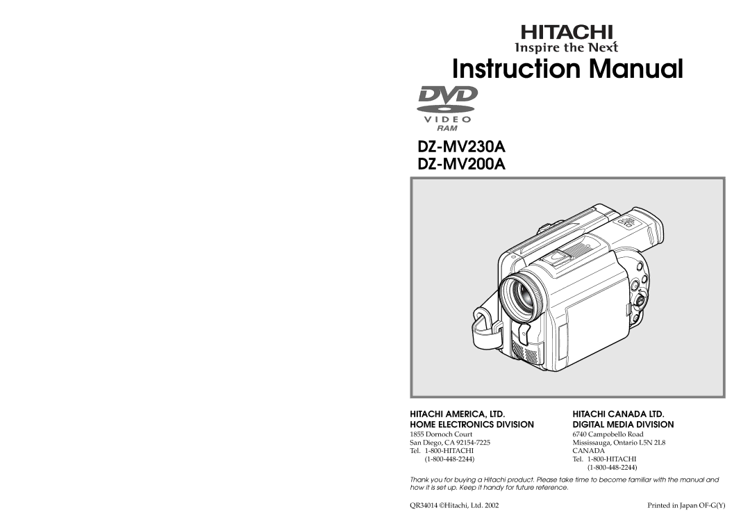 Hitachi DZMV200A, DZMV230A instruction manual DZ-MV230A 