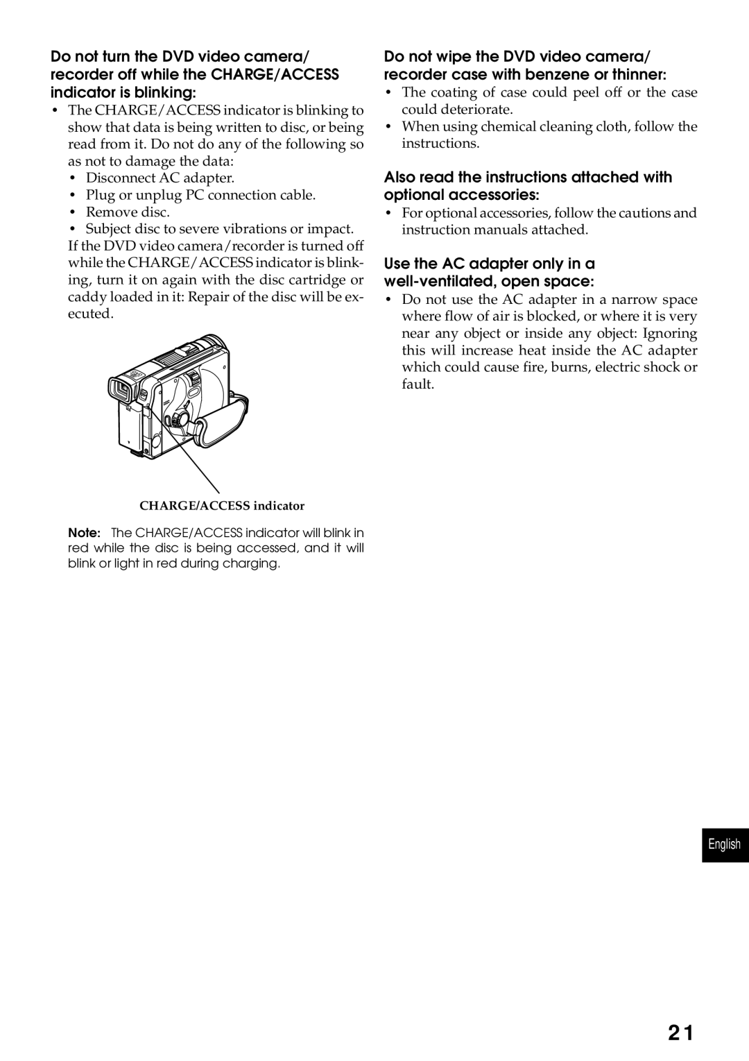 Hitachi DZMV200A, DZMV230A instruction manual CHARGE/ACCESS indicator 