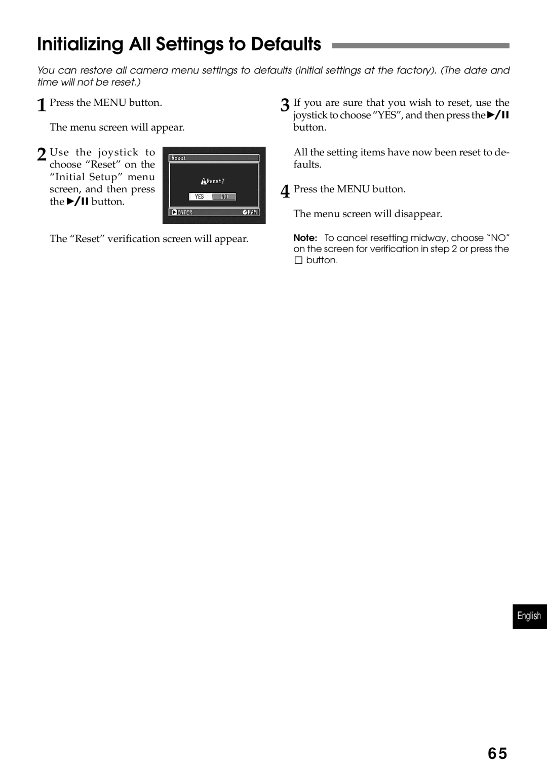 Hitachi DZMV200A, DZMV230A instruction manual Initializing All Settings to Defaults 