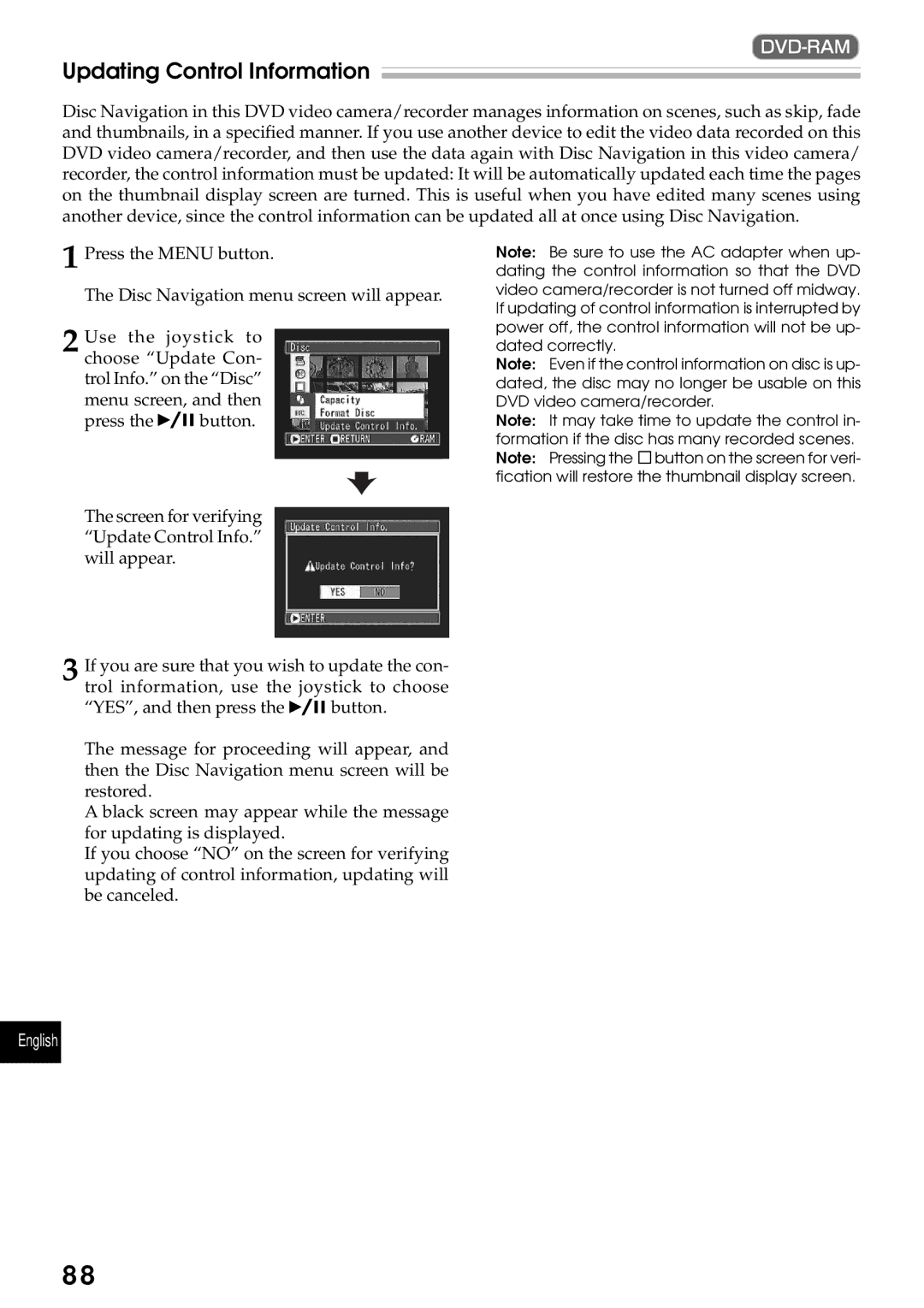 Hitachi DZMV230A, DZMV200A instruction manual Updating Control Information 