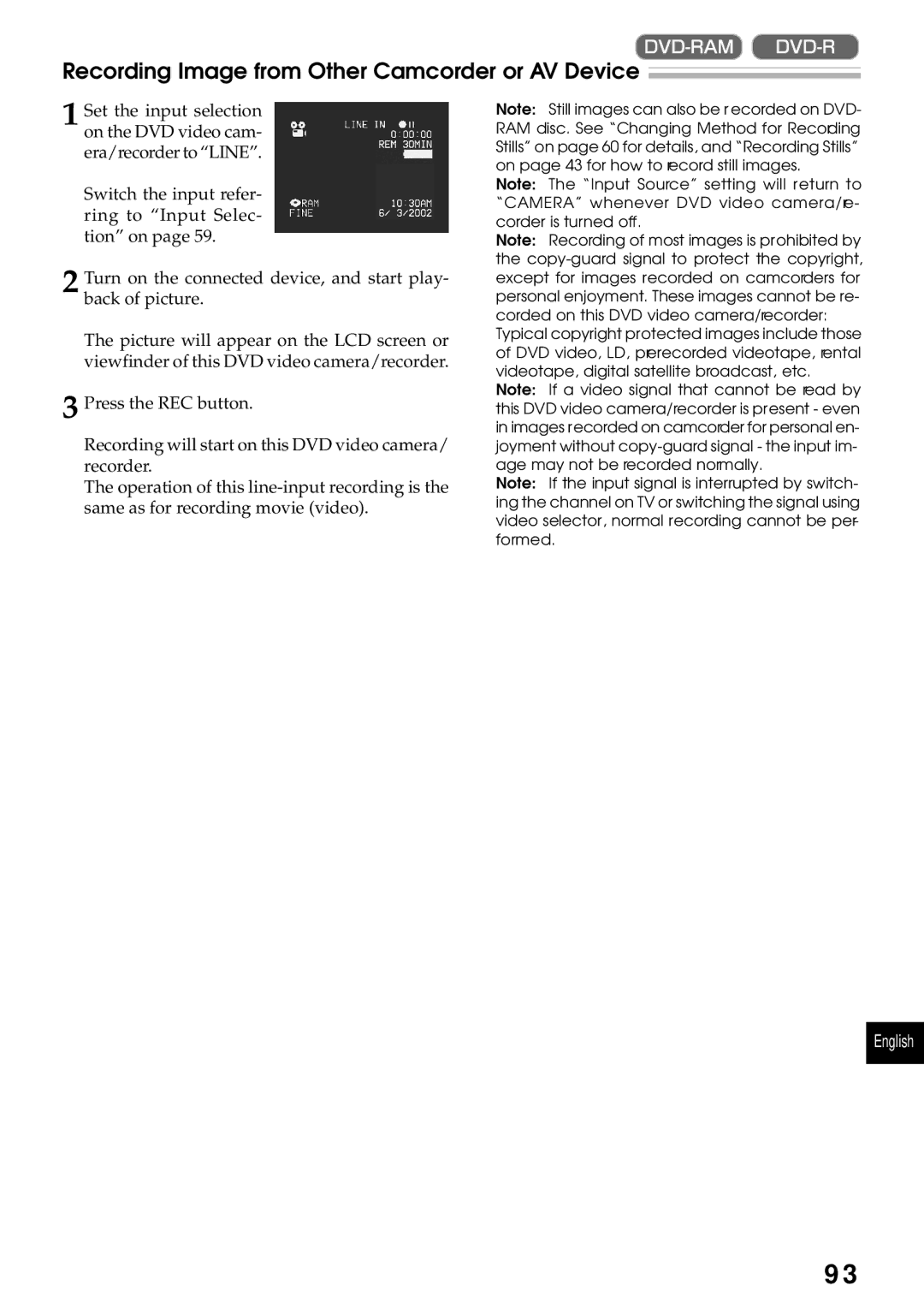 Hitachi DZMV200A, DZMV230A instruction manual Recording Image from Other Camcorder or AV Device 