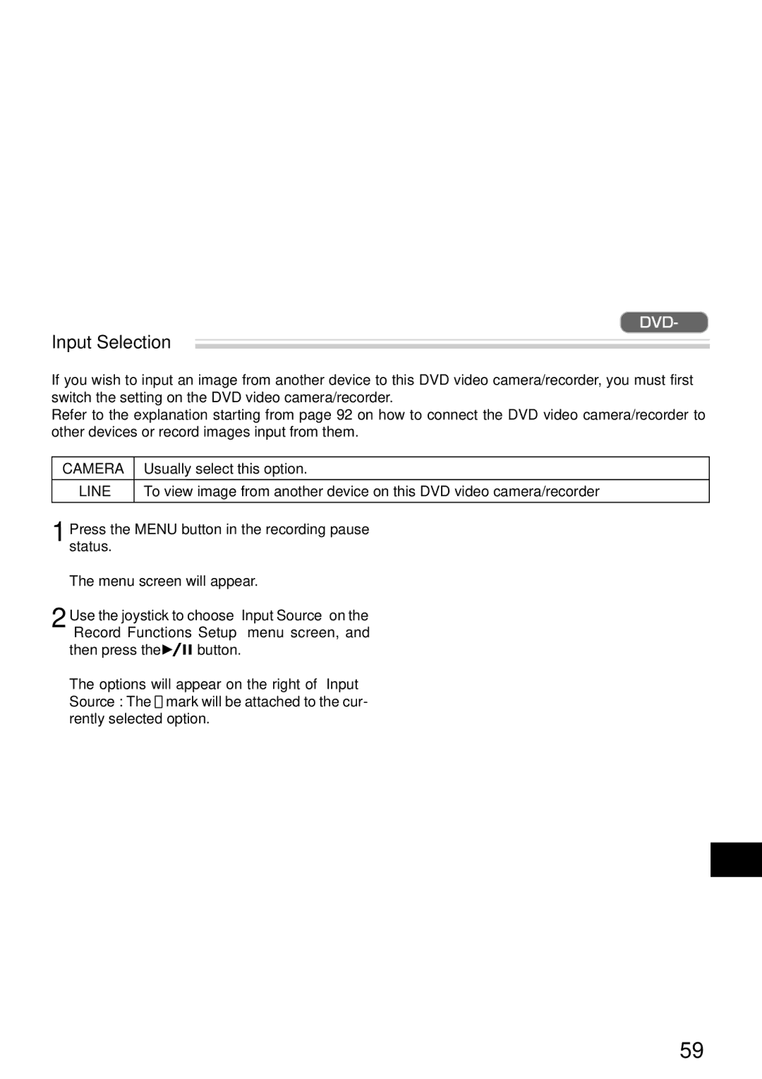 Hitachi DZMV270A instruction manual Input Selection 