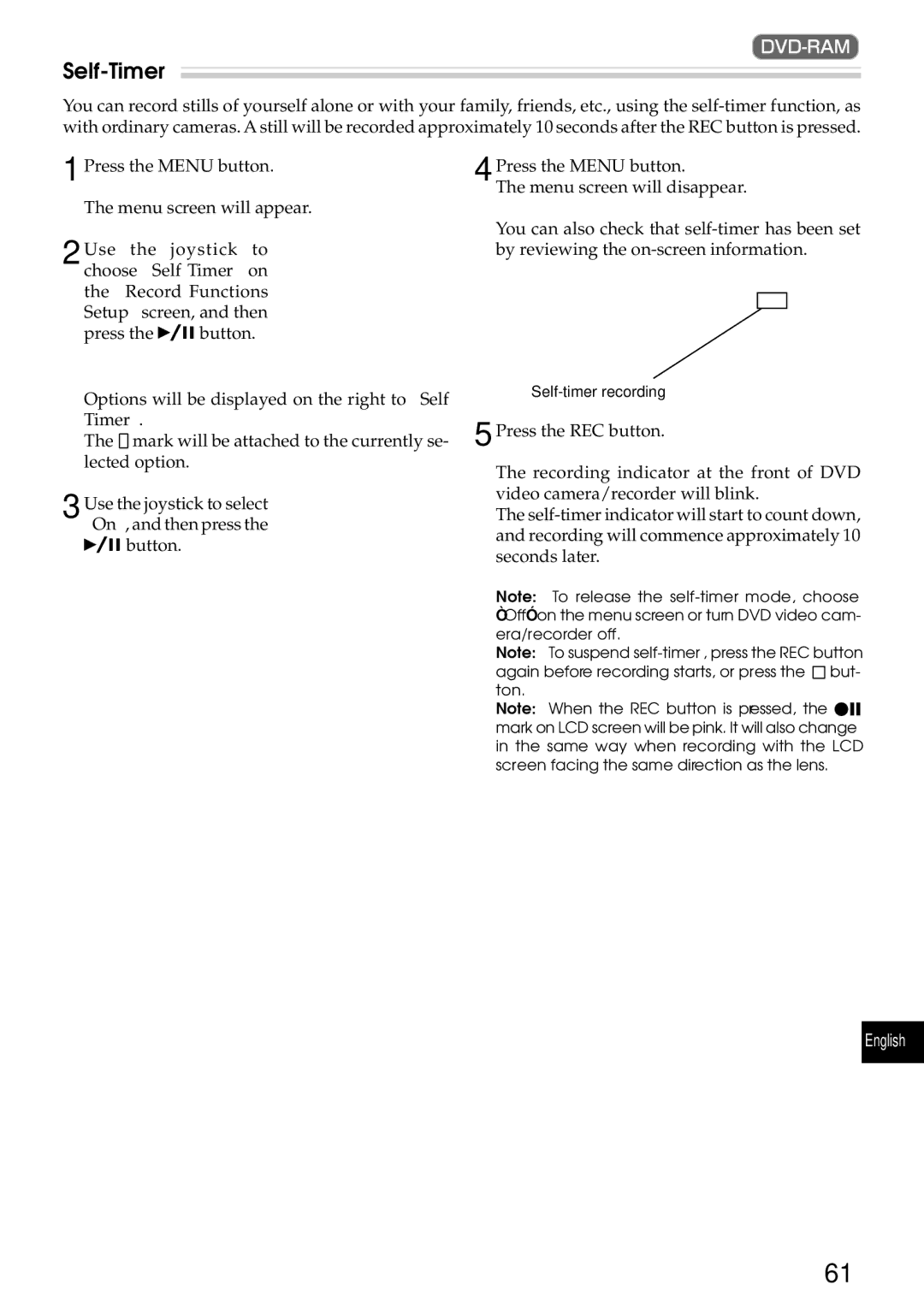 Hitachi DZMV270A instruction manual Self-Timer 