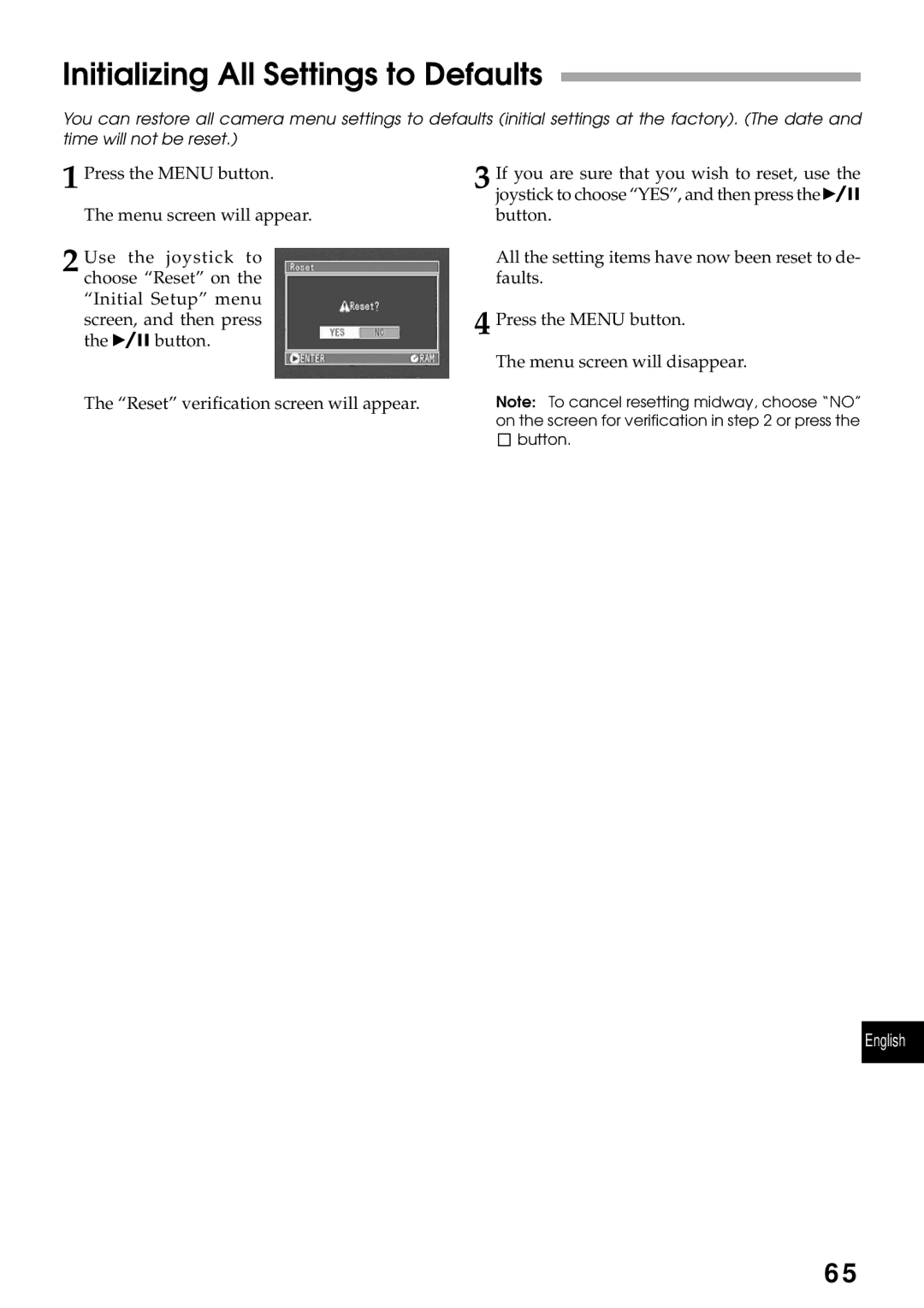 Hitachi DZMV270A instruction manual Initializing All Settings to Defaults 