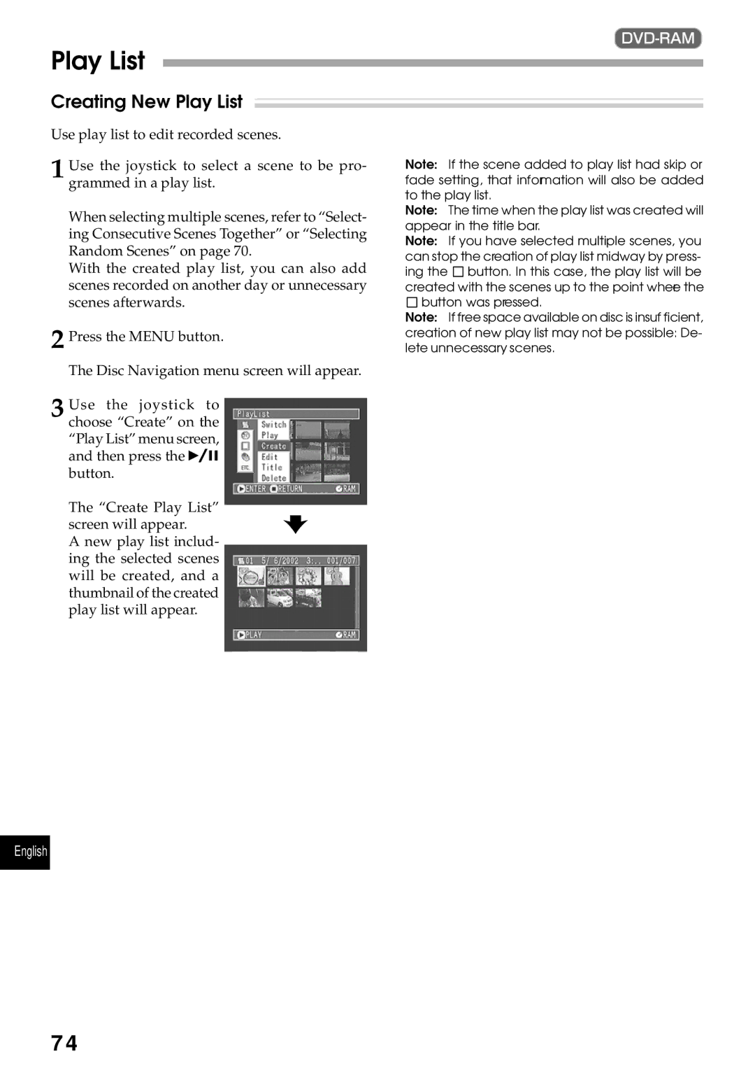 Hitachi DZMV270A instruction manual Creating New Play List 