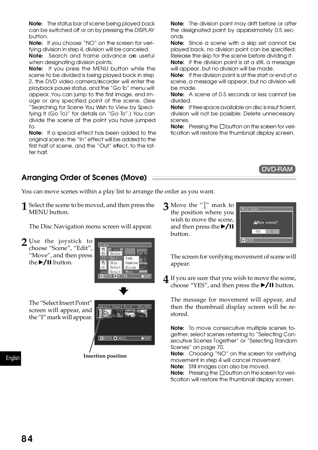 Hitachi DZMV270A instruction manual Arranging Order of Scenes Move 