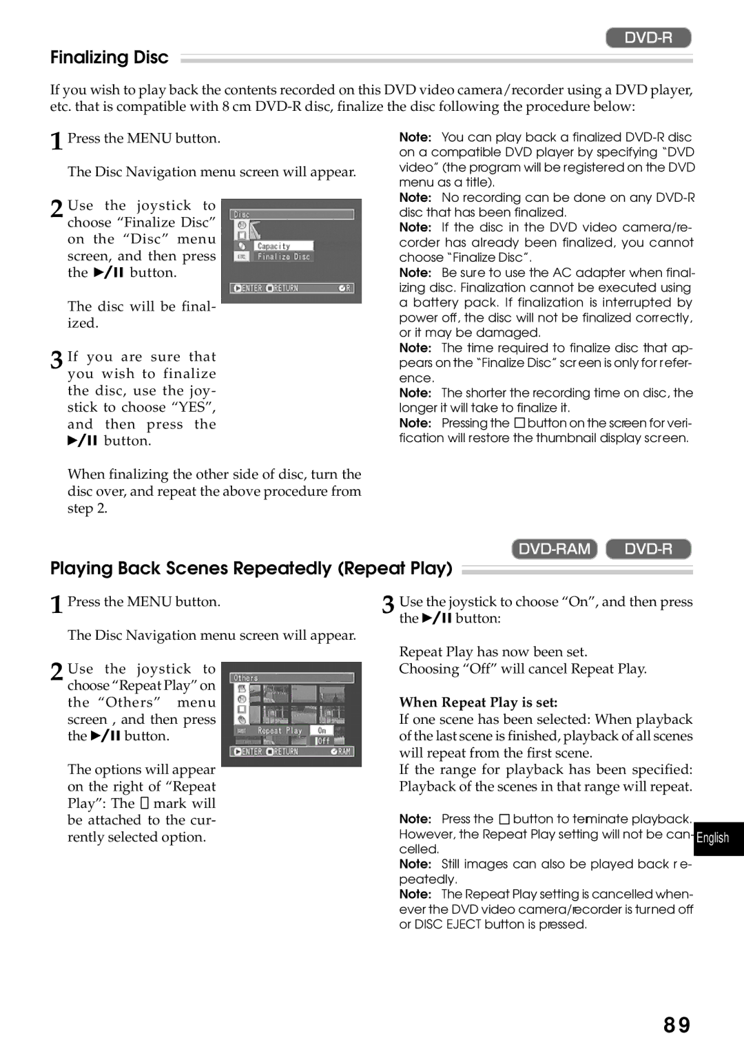 Hitachi DZMV270A instruction manual Playing Back Scenes Repeatedly Repeat Play, When Repeat Play is set 