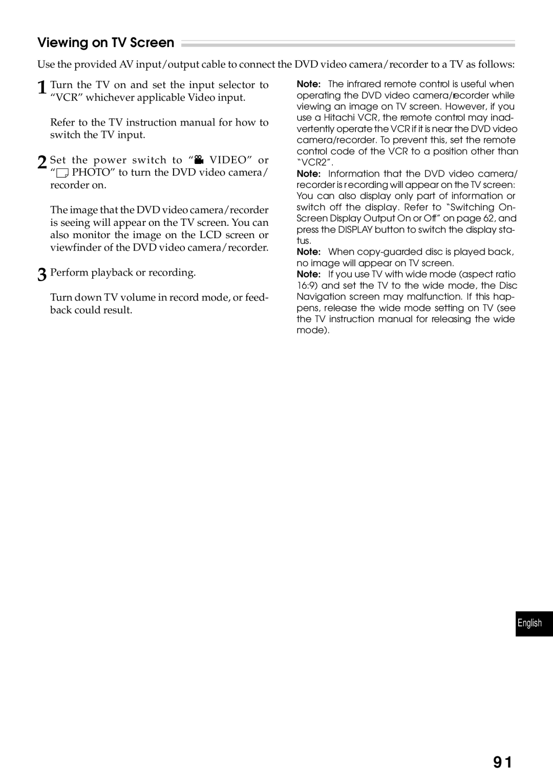 Hitachi DZMV270A instruction manual Viewing on TV Screen 