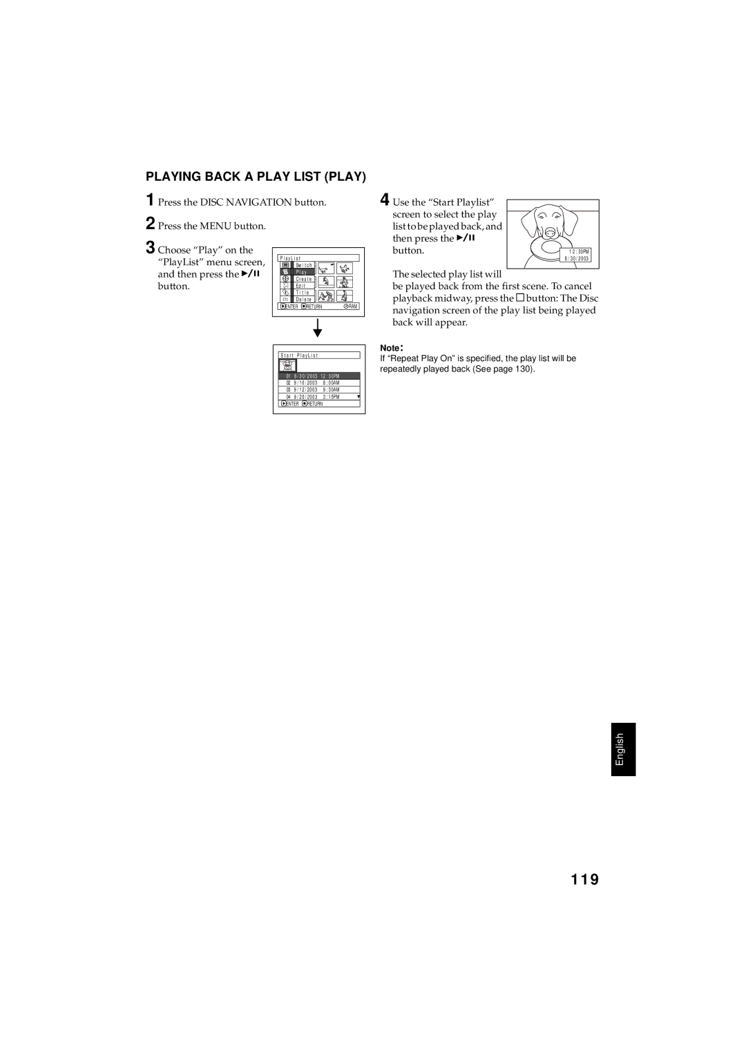 Hitachi DZMV350A instruction manual 119, Playing Back a Play List Play 