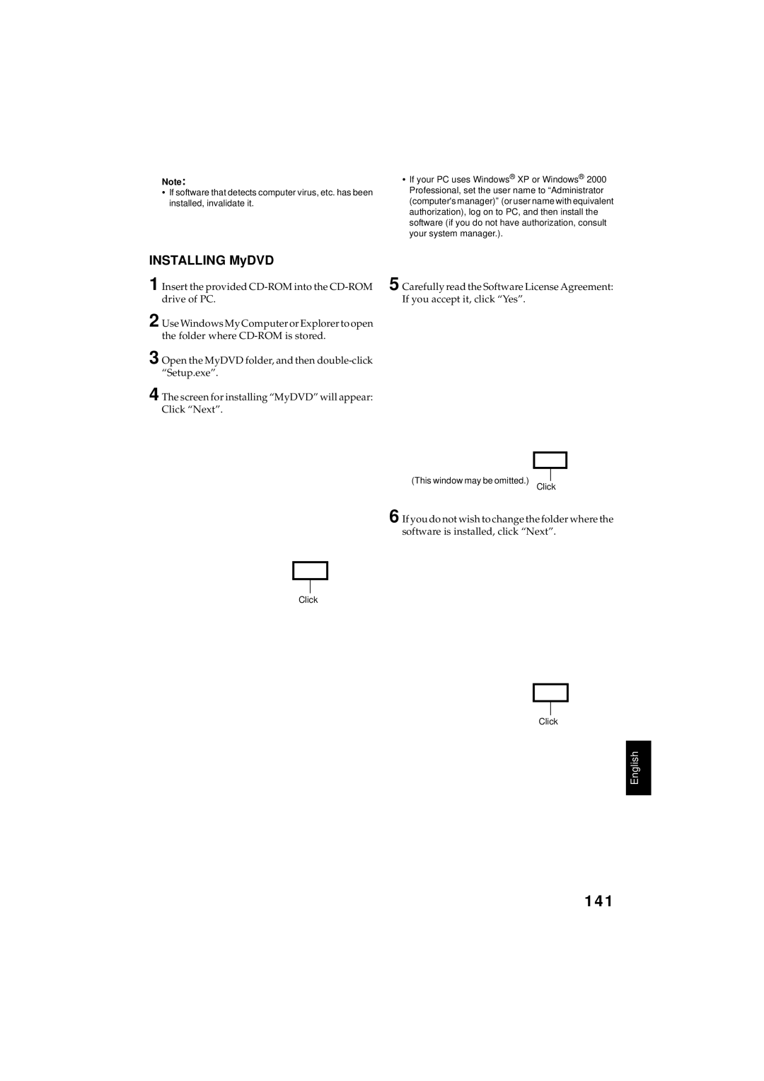 Hitachi DZMV350A instruction manual 141, Installing MyDVD, This window may be omitted. Click 