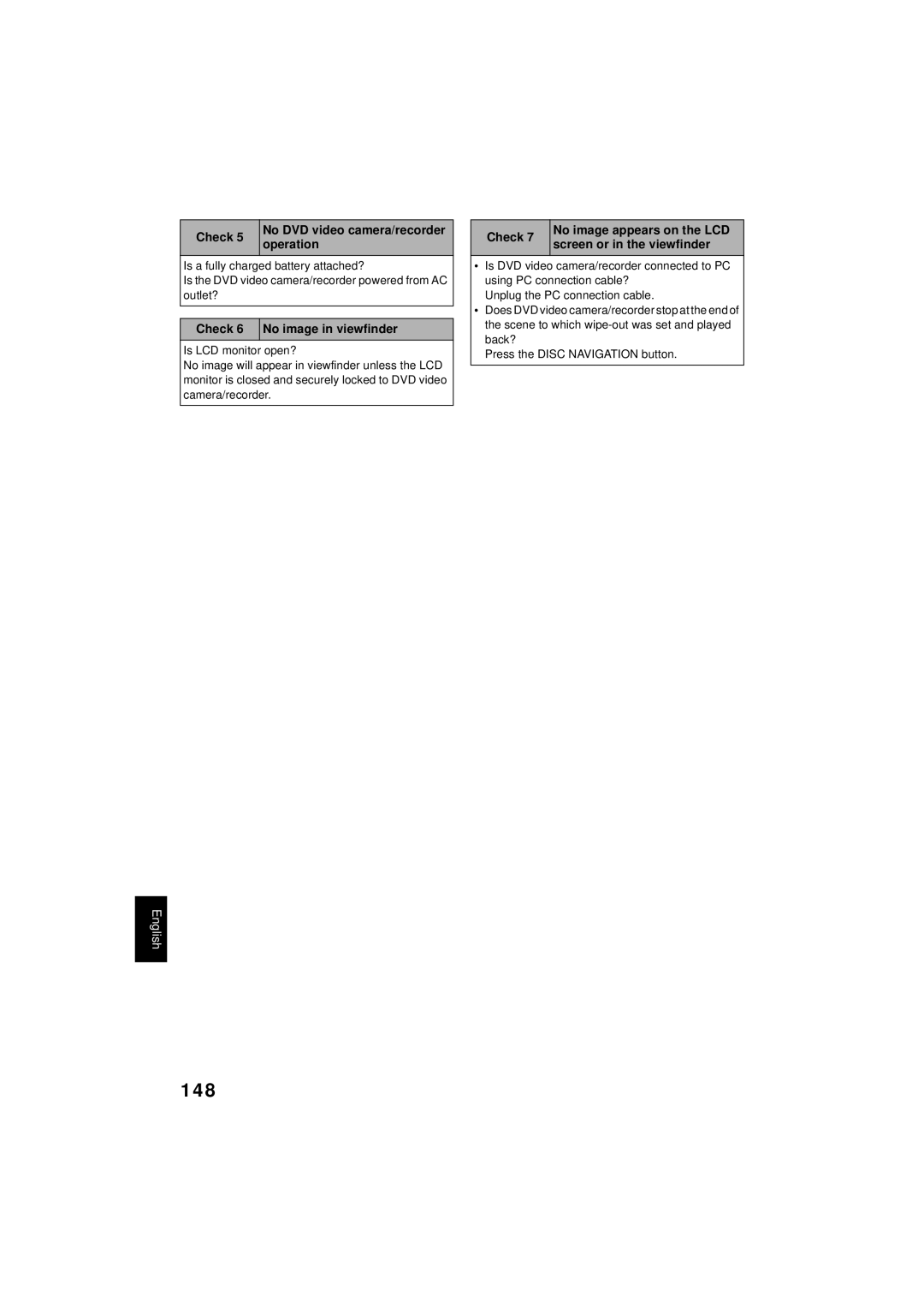 Hitachi DZMV350A instruction manual 148, Operation, Check 6 No image in viewfinder 