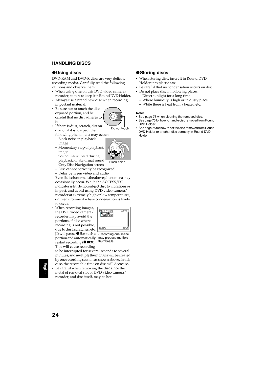 Hitachi DZMV350A instruction manual Handling Discs, Using discs, Storing discs 