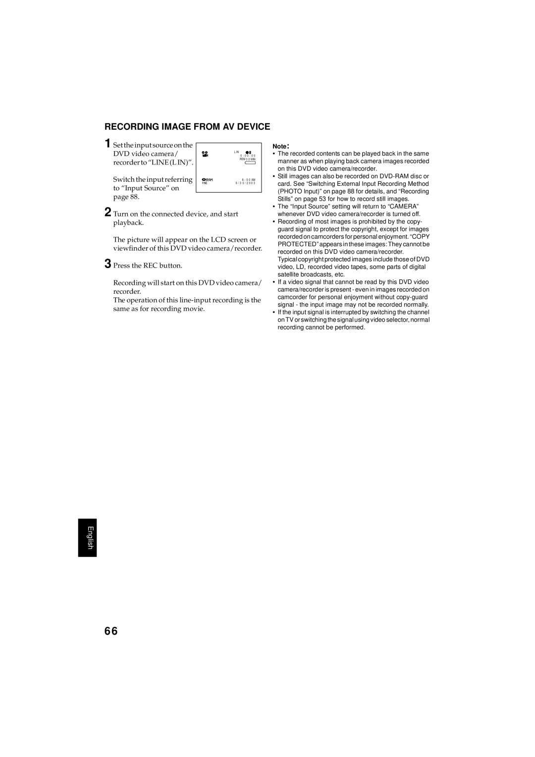 Hitachi DZMV350A instruction manual Recording Image from AV Device, Switch the input referring to Input Source on 