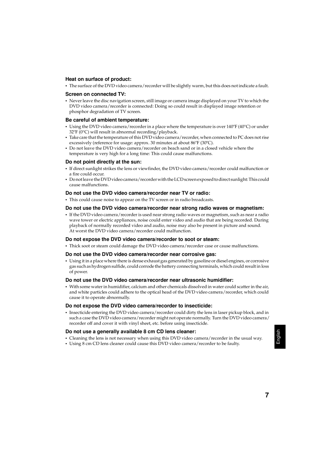 Hitachi DZMV350A instruction manual Heat on surface of product, Screen on connected TV, Be careful of ambient temperature 