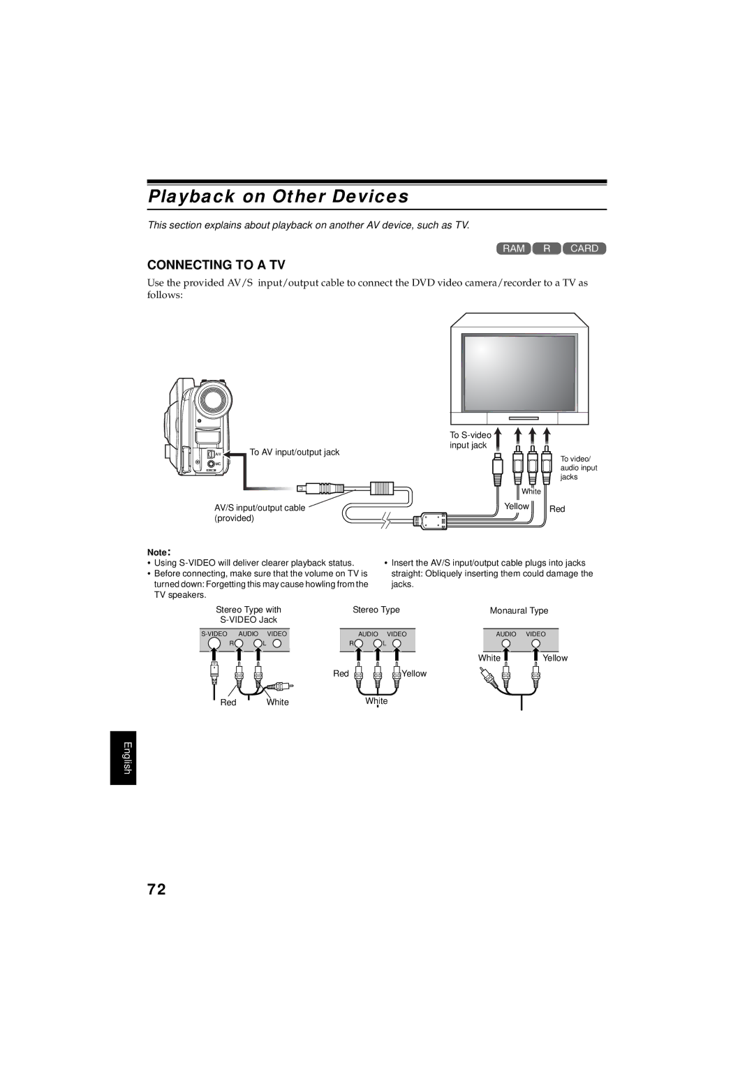 Hitachi DZMV350A instruction manual Playback on Other Devices, Connecting to a TV 