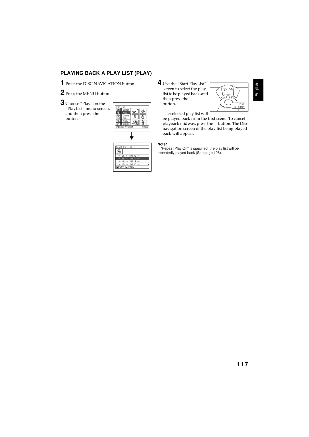 Hitachi DZMV350E, DZMV380E instruction manual 117, Playing Back a Play List Play 