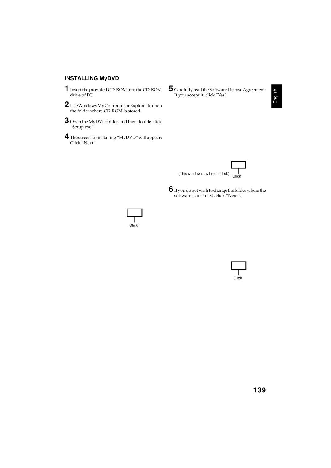 Hitachi DZMV350E, DZMV380E instruction manual 139, Installing MyDVD, This window may be omitted. Click 