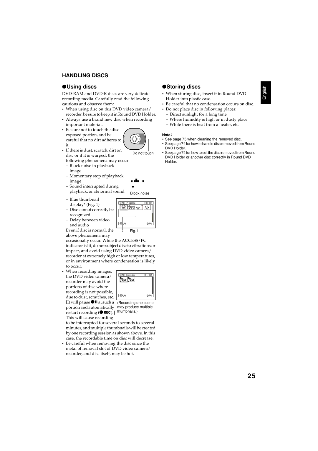 Hitachi DZMV350E, DZMV380E instruction manual Handling Discs, Using discs, Storing discs 