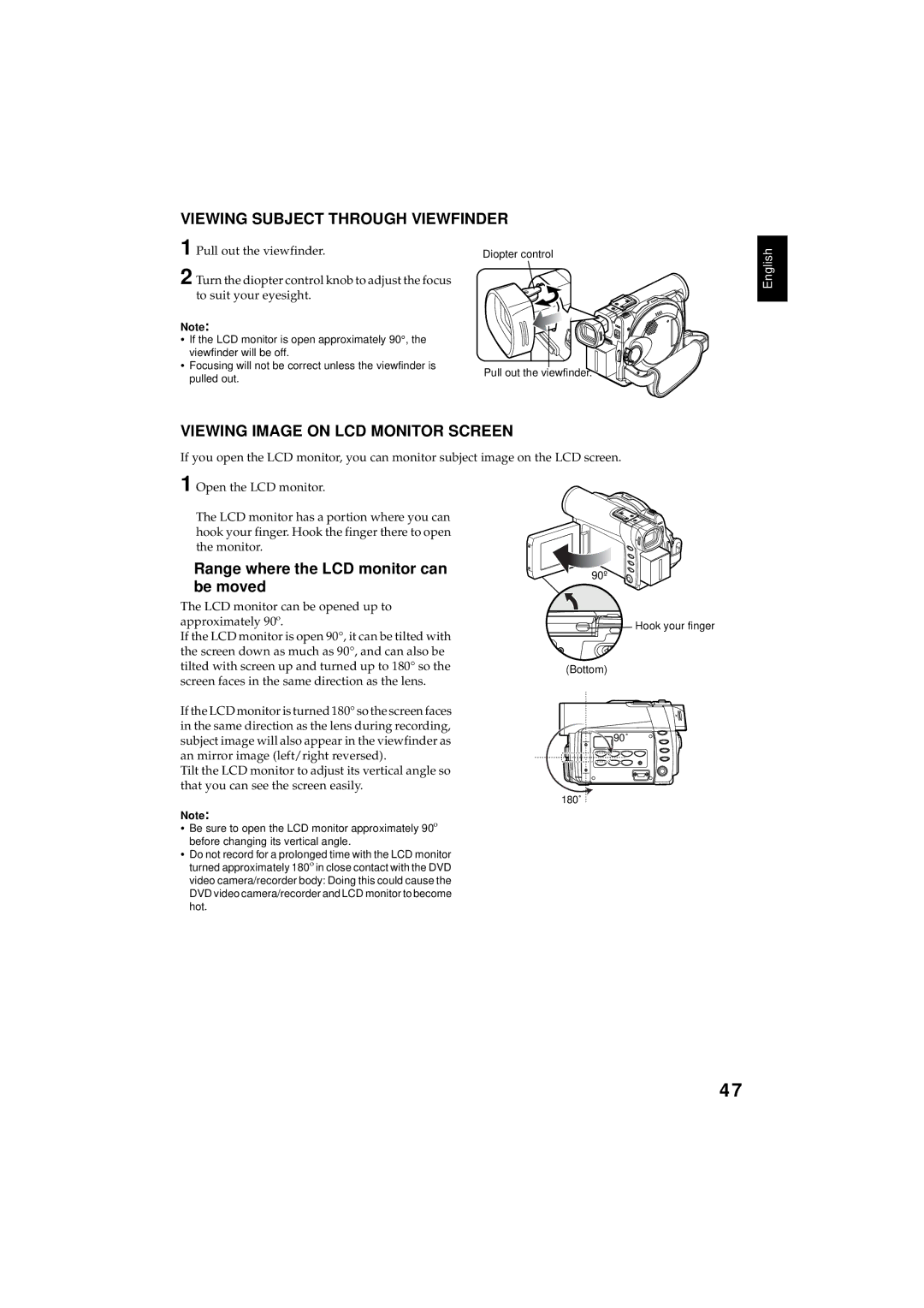 Hitachi DZMV350E, DZMV380E instruction manual Viewing Subject Through Viewfinder, Viewing Image on LCD Monitor Screen 