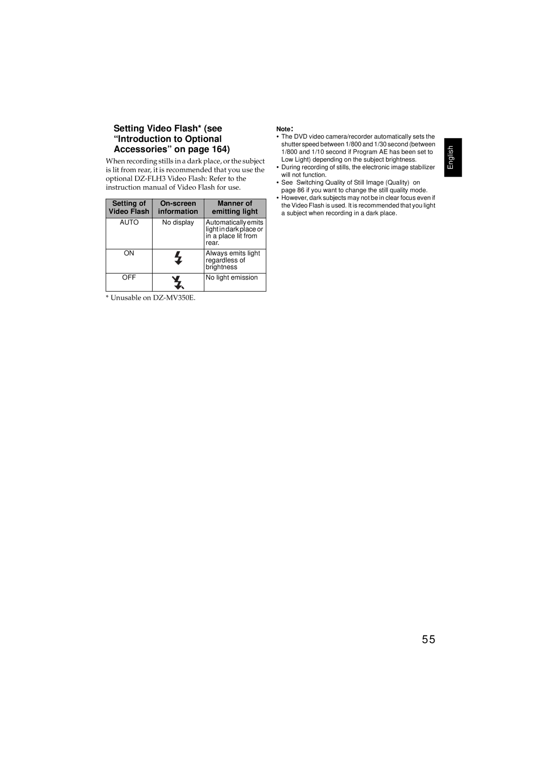 Hitachi DZMV350E, DZMV380E instruction manual Setting On-screen Manner, Emitting light, Unusable on DZ-MV350E 