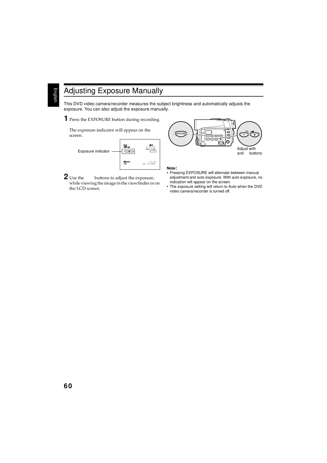 Hitachi DZMV380E, DZMV350E instruction manual Adjusting Exposure Manually 