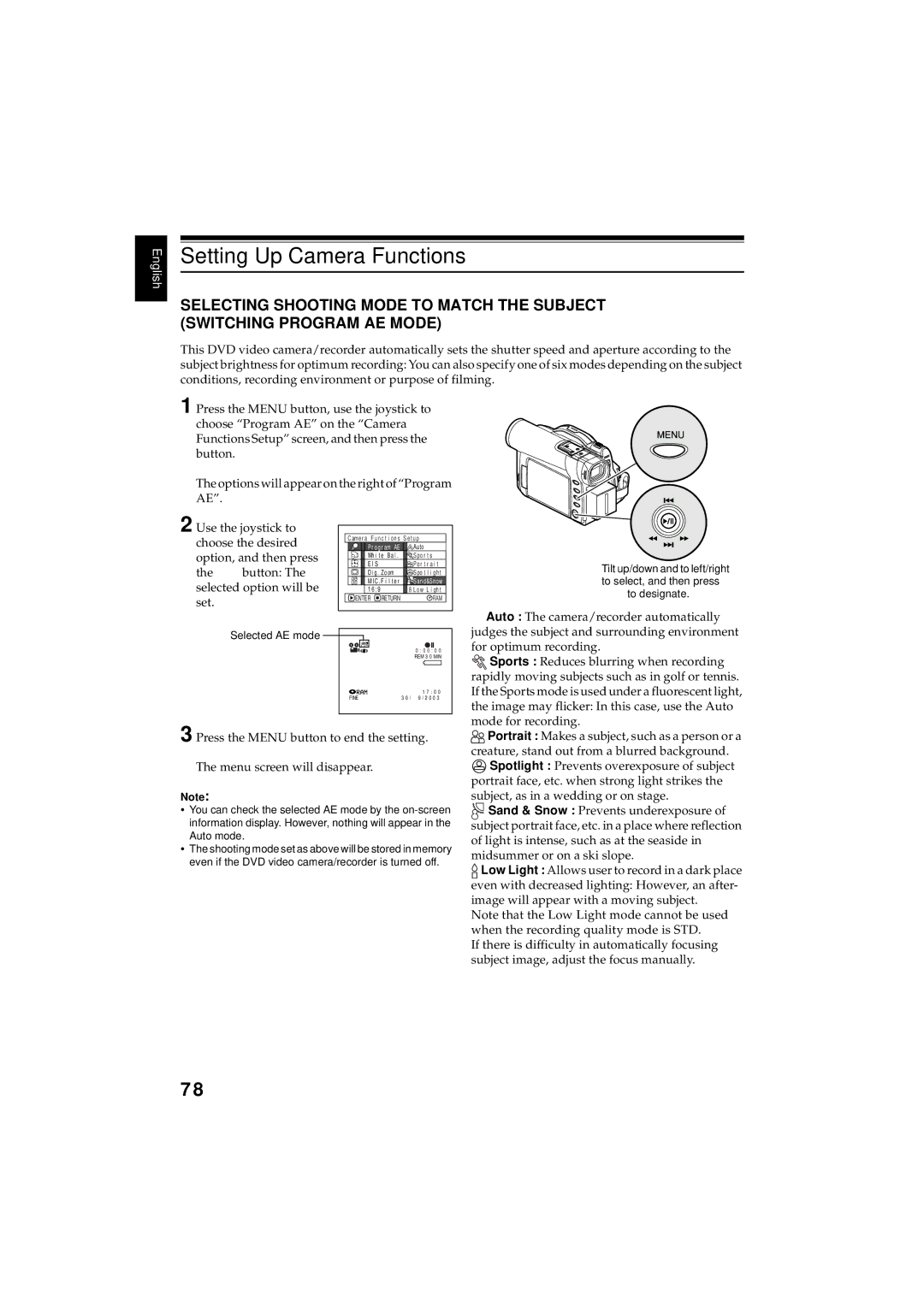 Hitachi DZMV380E, DZMV350E instruction manual Setting Up Camera Functions 