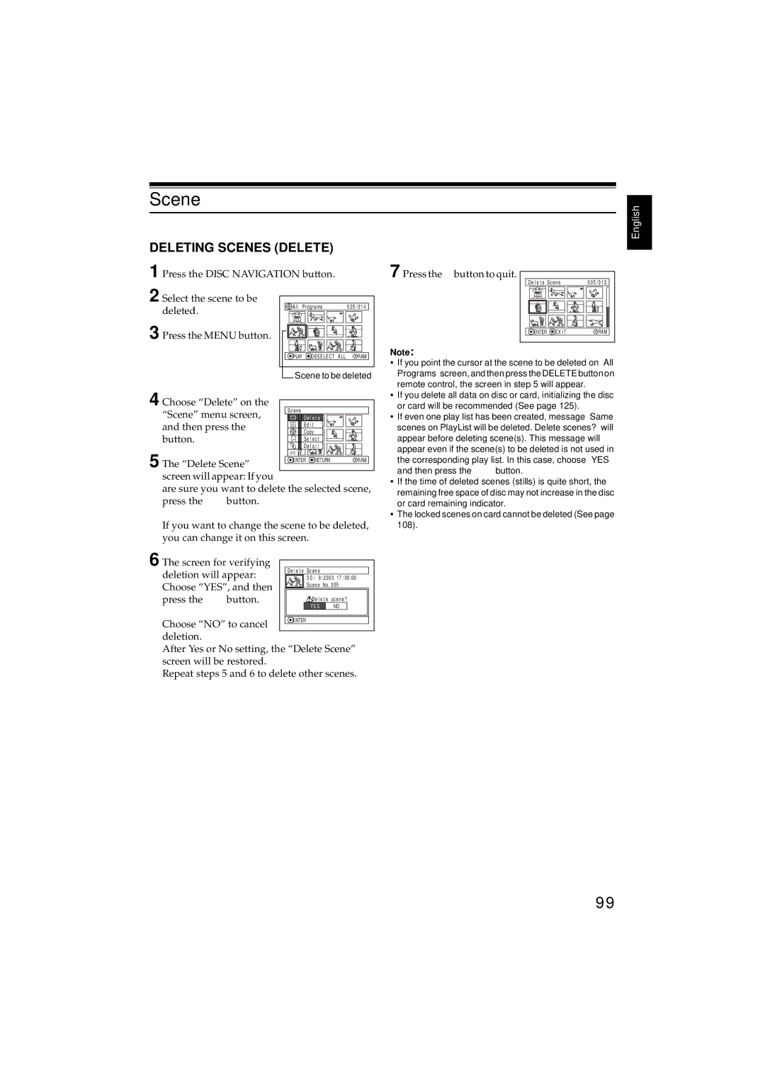 Hitachi DZMV350E, DZMV380E instruction manual Deleting Scenes Delete 