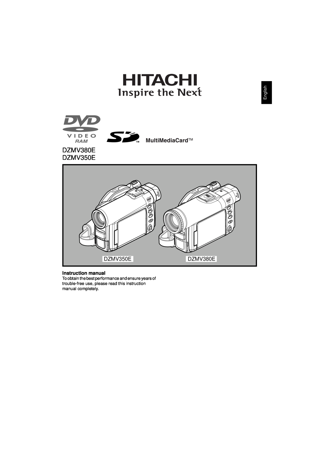 Hitachi DZMV350E instruction manual Instruction manual, English, DZMV380E 