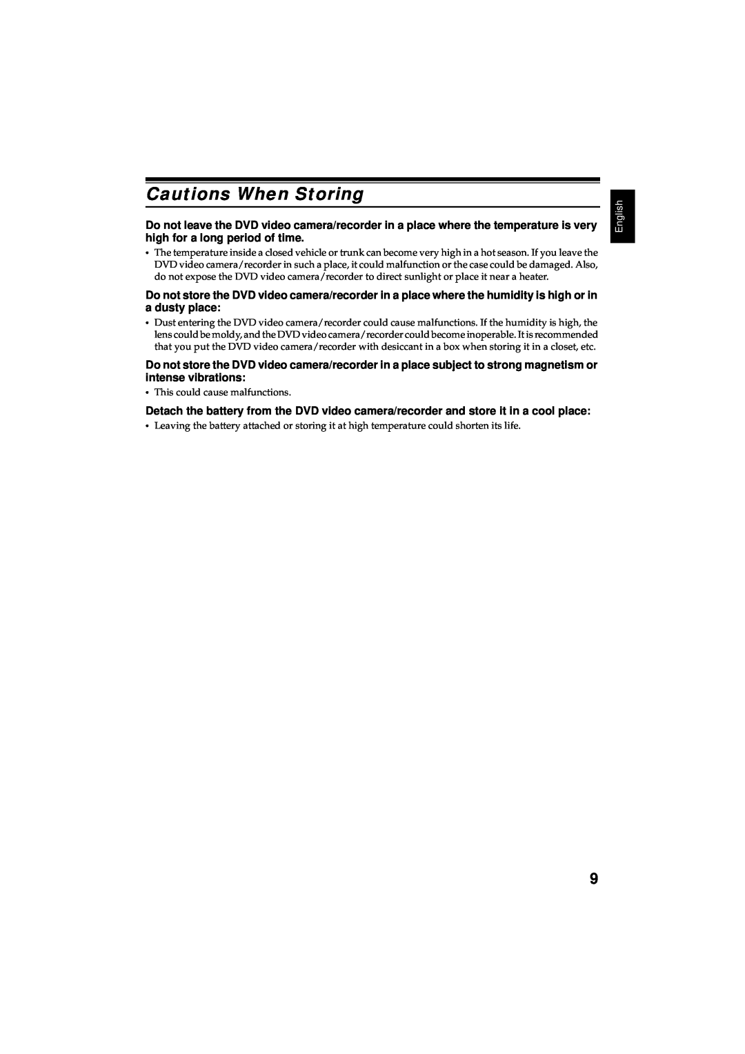 Hitachi DZMV350E, DZMV380E instruction manual Cautions When Storing 