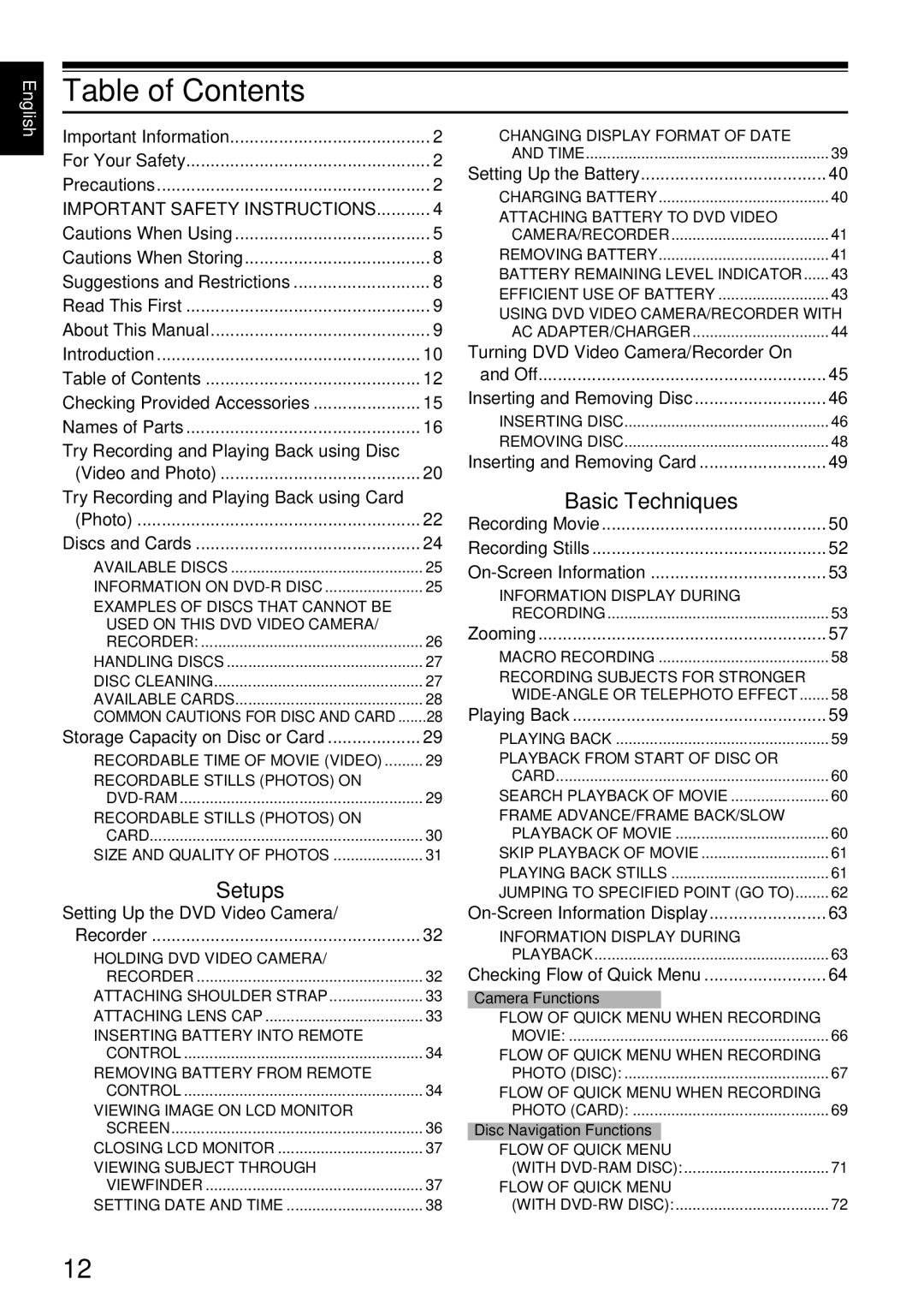 Hitachi DZMV750MA, DZ-BX31A, DZMV780MA, DZGX20MA instruction manual Table of Contents 