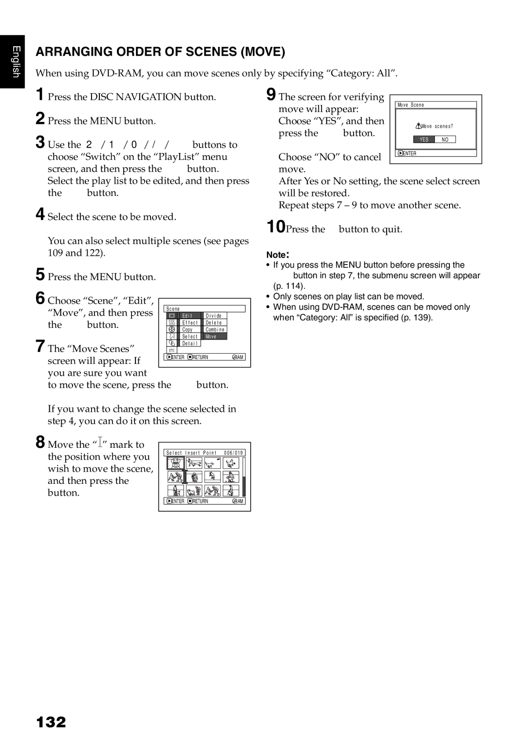 Hitachi DZMV750MA, DZ-BX31A, DZMV780MA, DZGX20MA instruction manual 132, Arranging Order of Scenes Move 