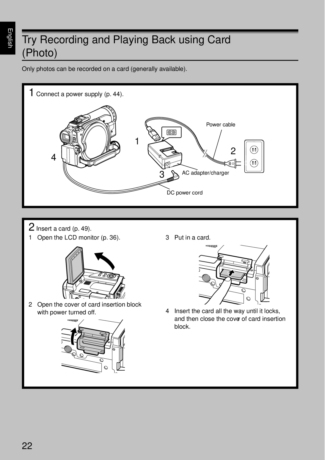 Hitachi DZMV780MA, DZMV750MA, DZ-BX31A, DZGX20MA instruction manual Try Recording and Playing Back using Card Photo 