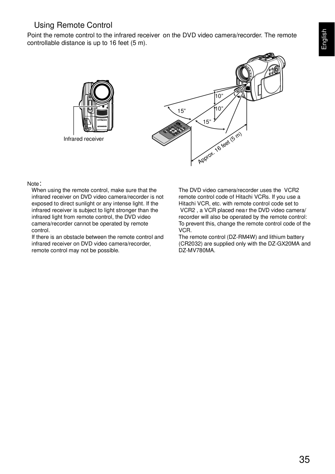 Hitachi DZGX20MA, DZMV750MA, DZ-BX31A, DZMV780MA instruction manual Using Remote Control 